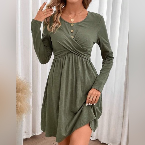 Olive Criss Cross Front A-line Dress - Picture 2 of 8